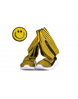 Sarı Siyah Geometrik Çizgili Triko Çorap Çizme
